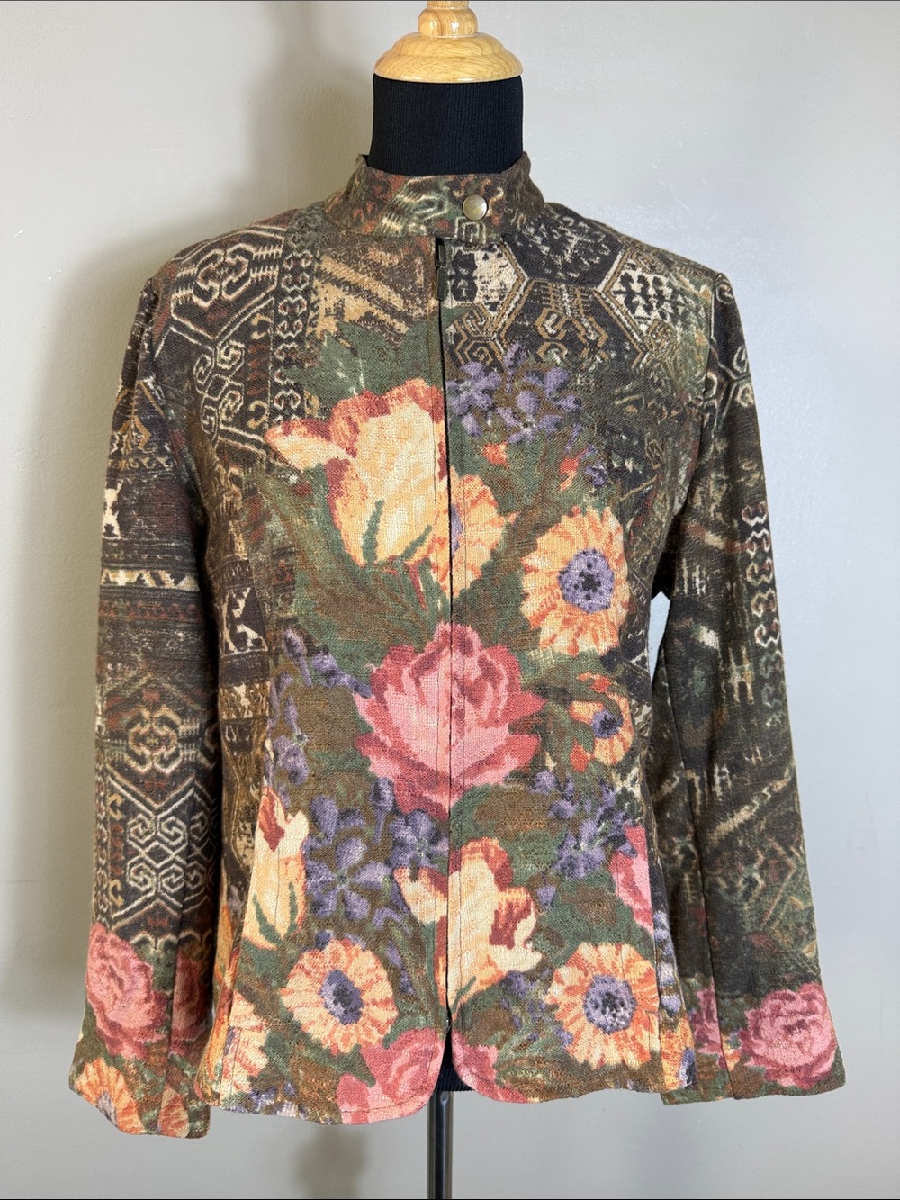 Coldwater Creek Tapestry Zip Front Jacket Vintage-Style Floral Geometric Motifs
